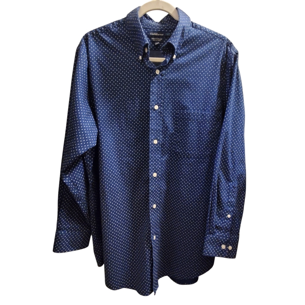 Mens Classic Fit Navy Printed 16.5 32/33 Longsleeve Casual Dress Shirt
